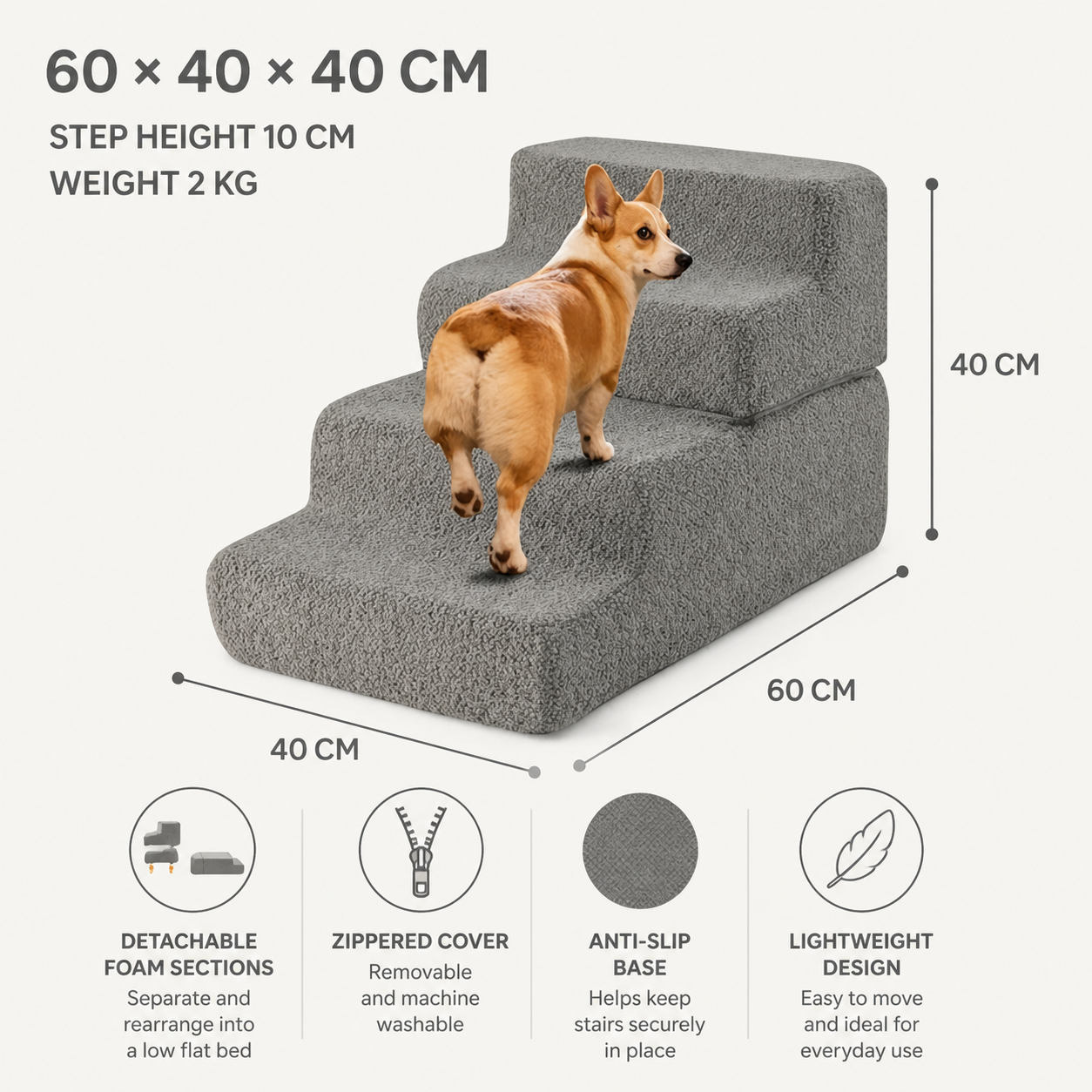 Four-step pet stair dimensions and step height