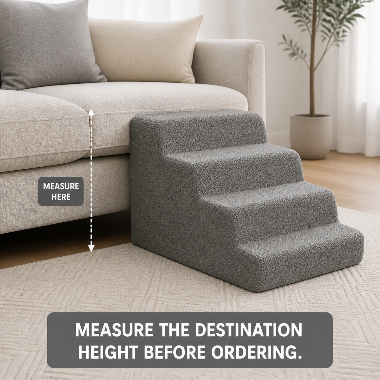Measuring sofa height before choosing pet stairs