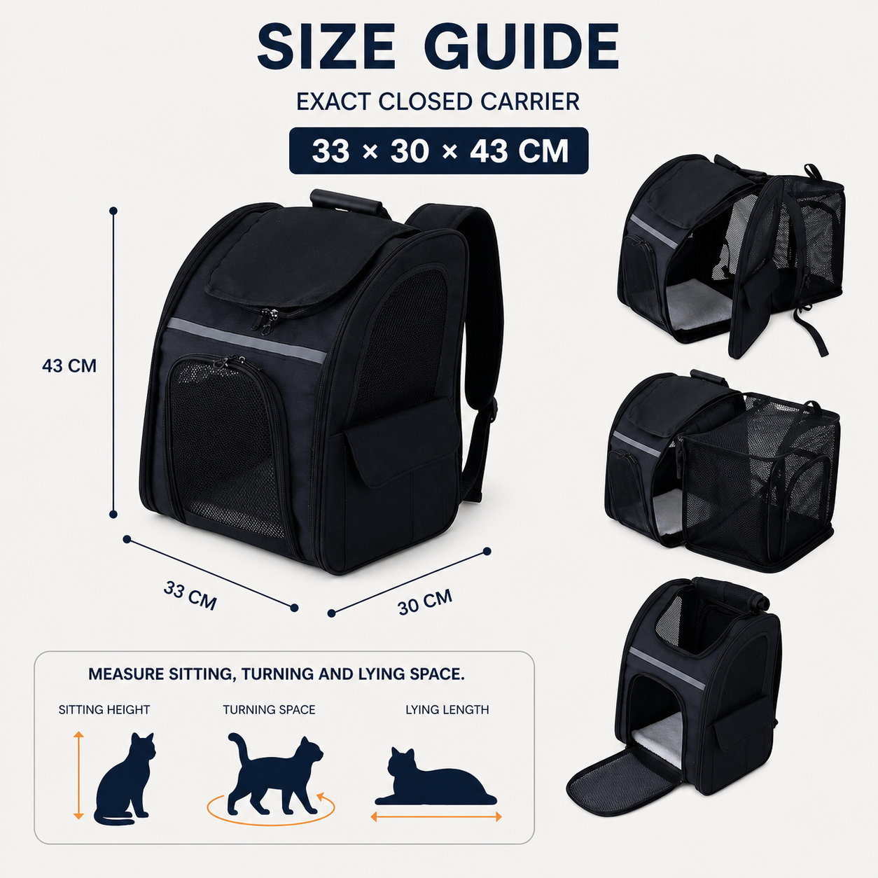 Expandable carrier backpack dimensions and pet-fit reminder