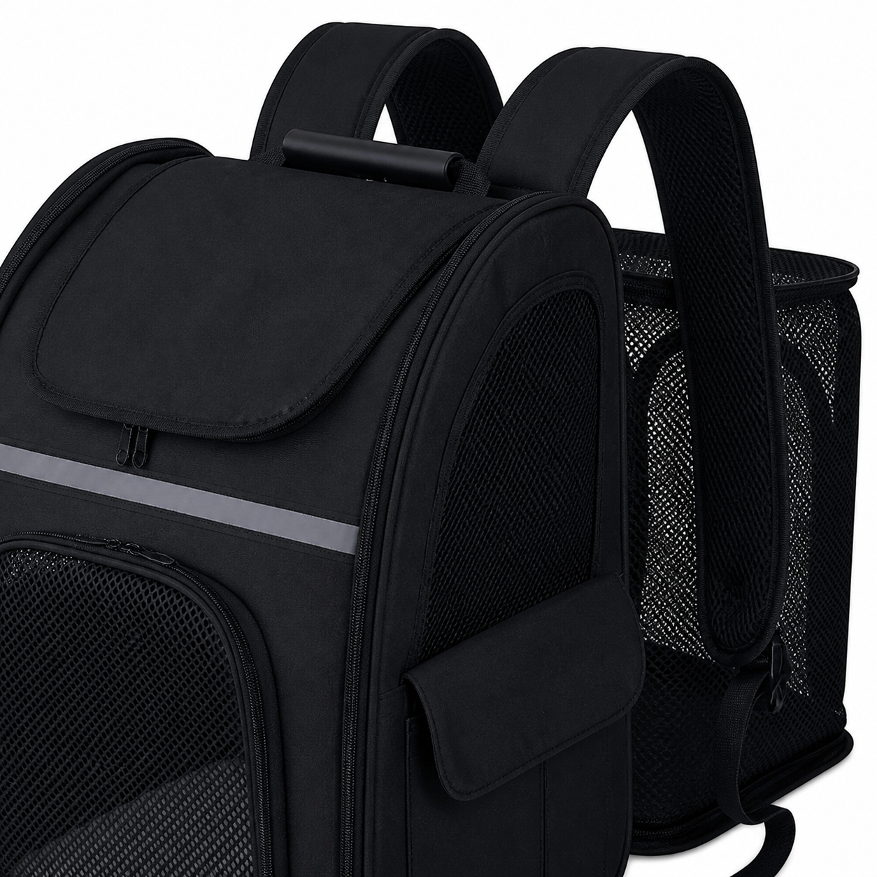 Padded shoulder straps, top handle and side pocket