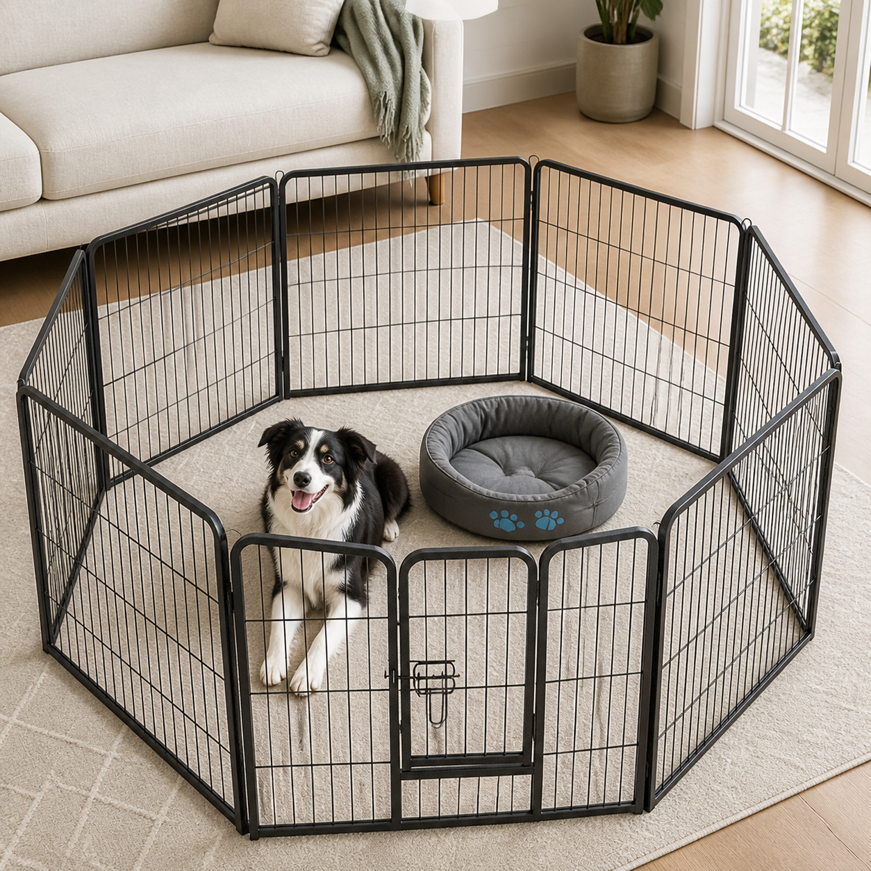 Top view of octagonal dog playpen