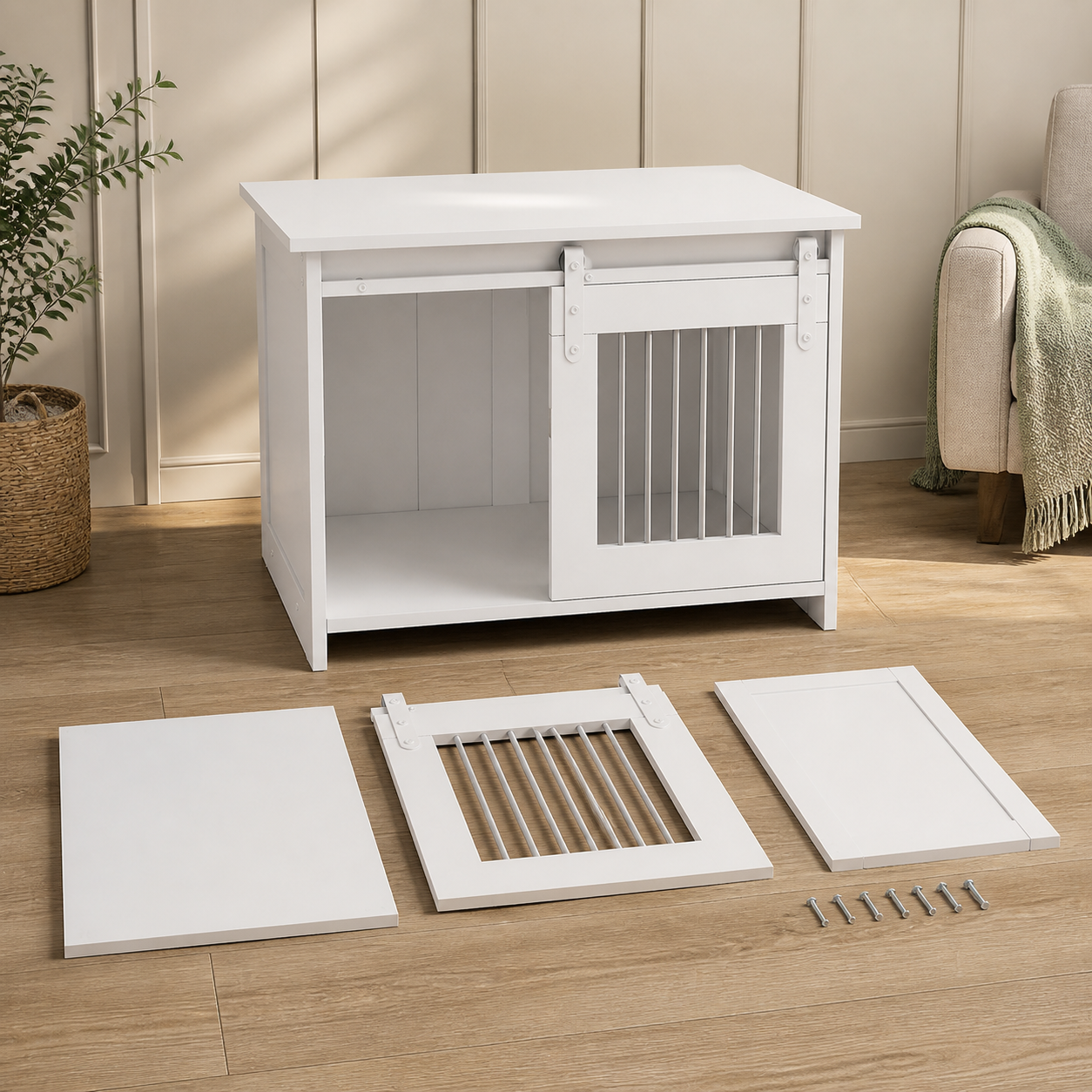 Sliding-Door Dog Crate Furniture — 80cm — included components