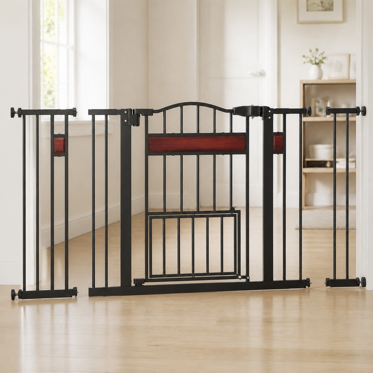 Pet gate with extension panels