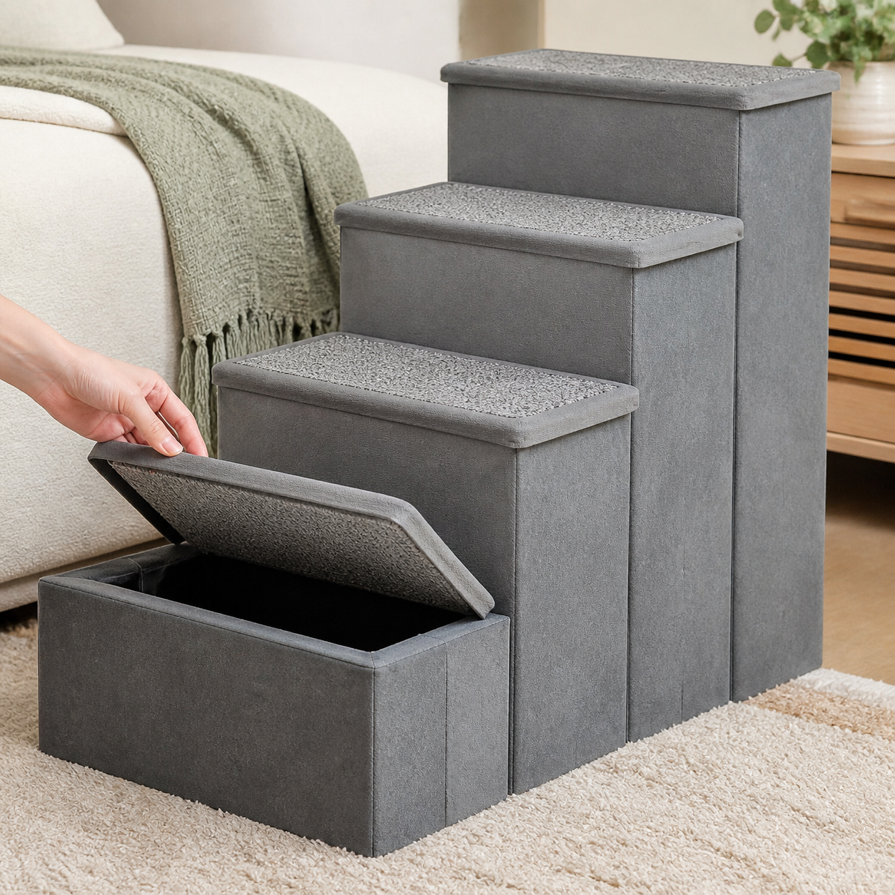 Foldable Pet Stairs with Storage — 4 Step — key feature detail