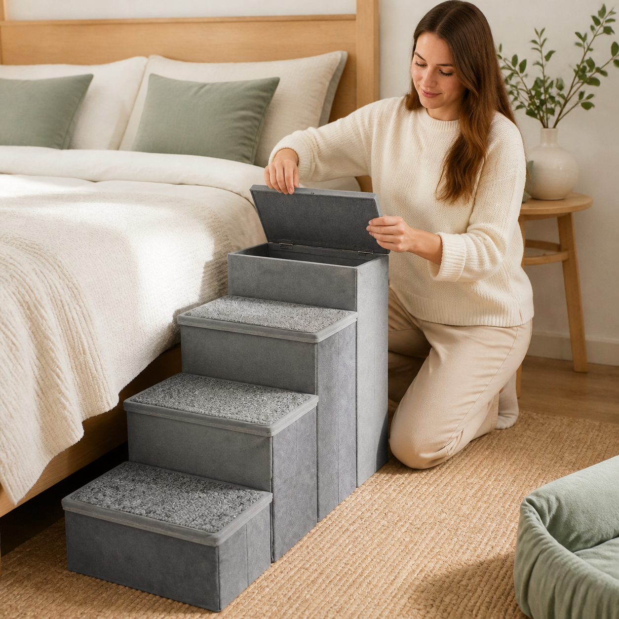 Foldable Pet Stairs with Storage — 4 Step — owner setup
