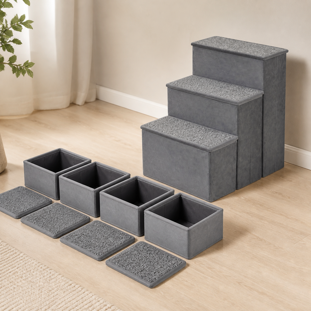 Foldable Pet Stairs with Storage — 4 Step — included components