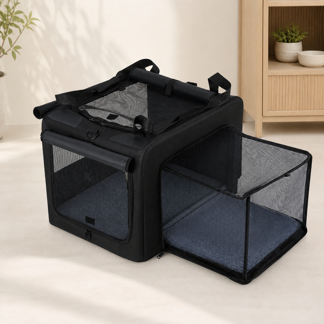 Folding Soft Dog Crate with Expandable Side — studio hero