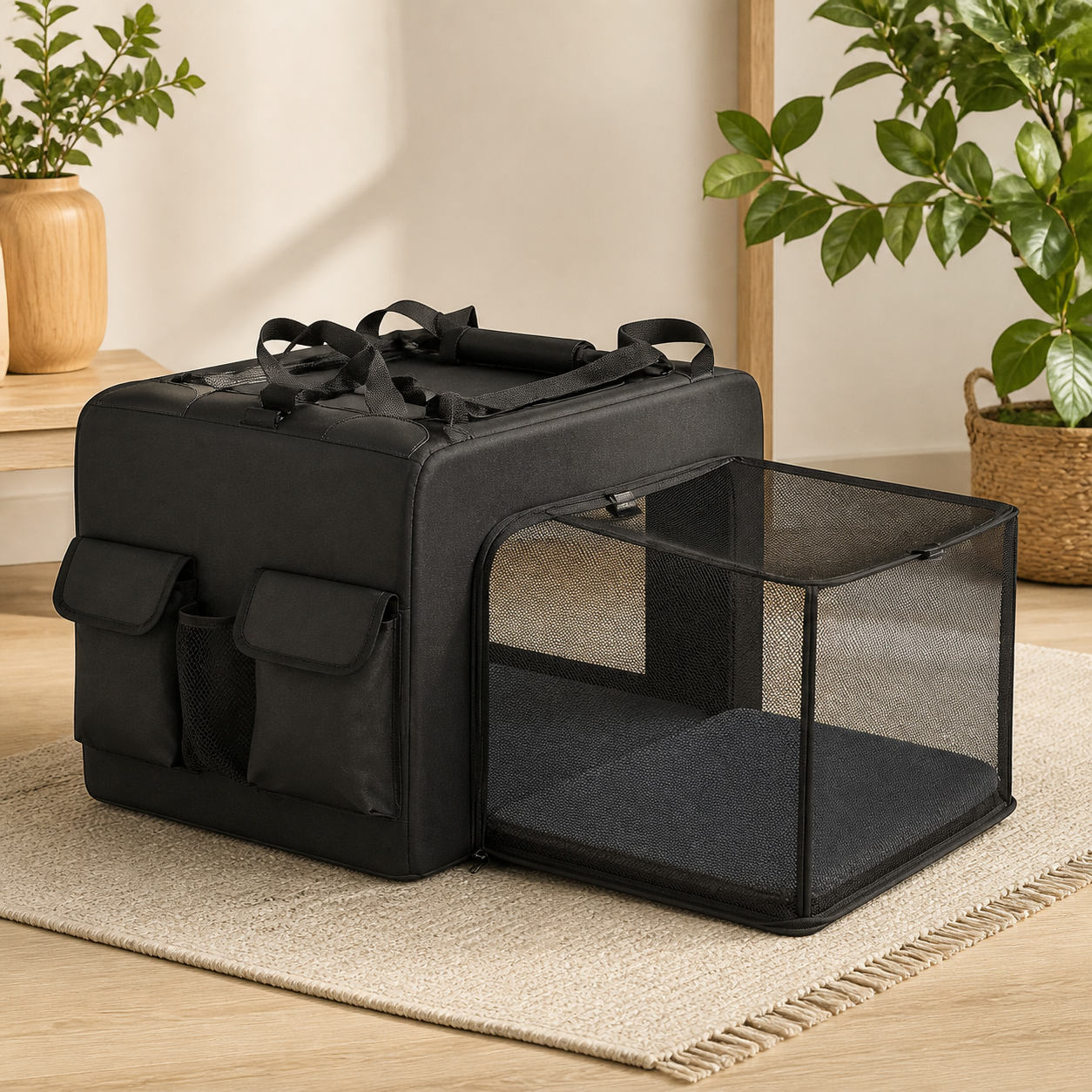 Folding Soft Dog Crate with Expandable Side — alternate view