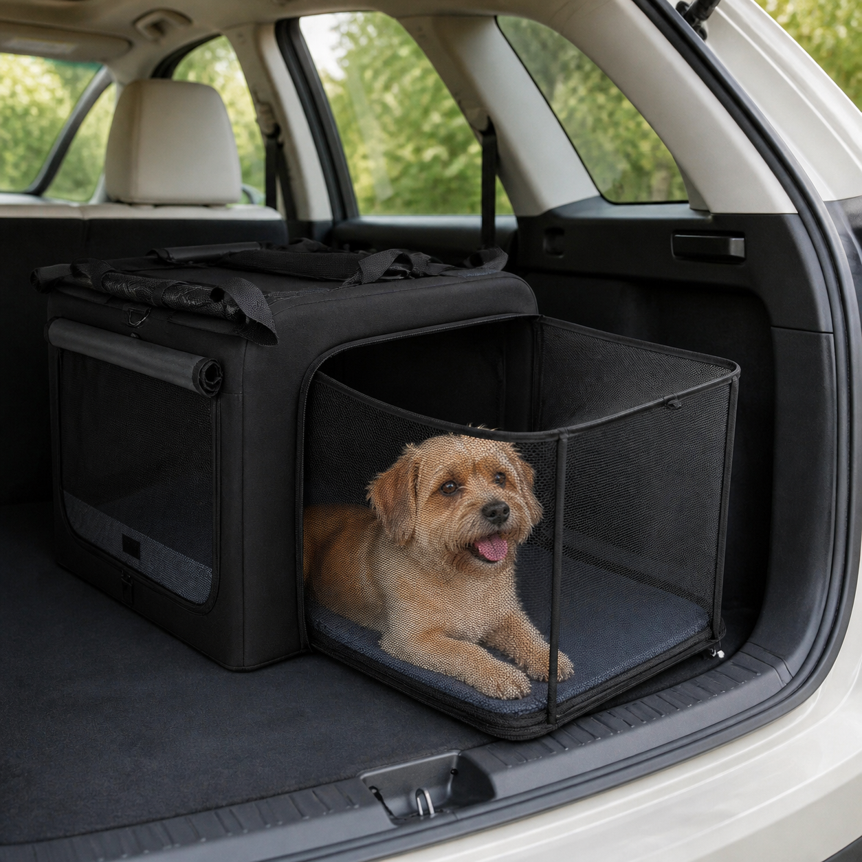 Folding Soft Dog Crate with Expandable Side — second lifestyle view