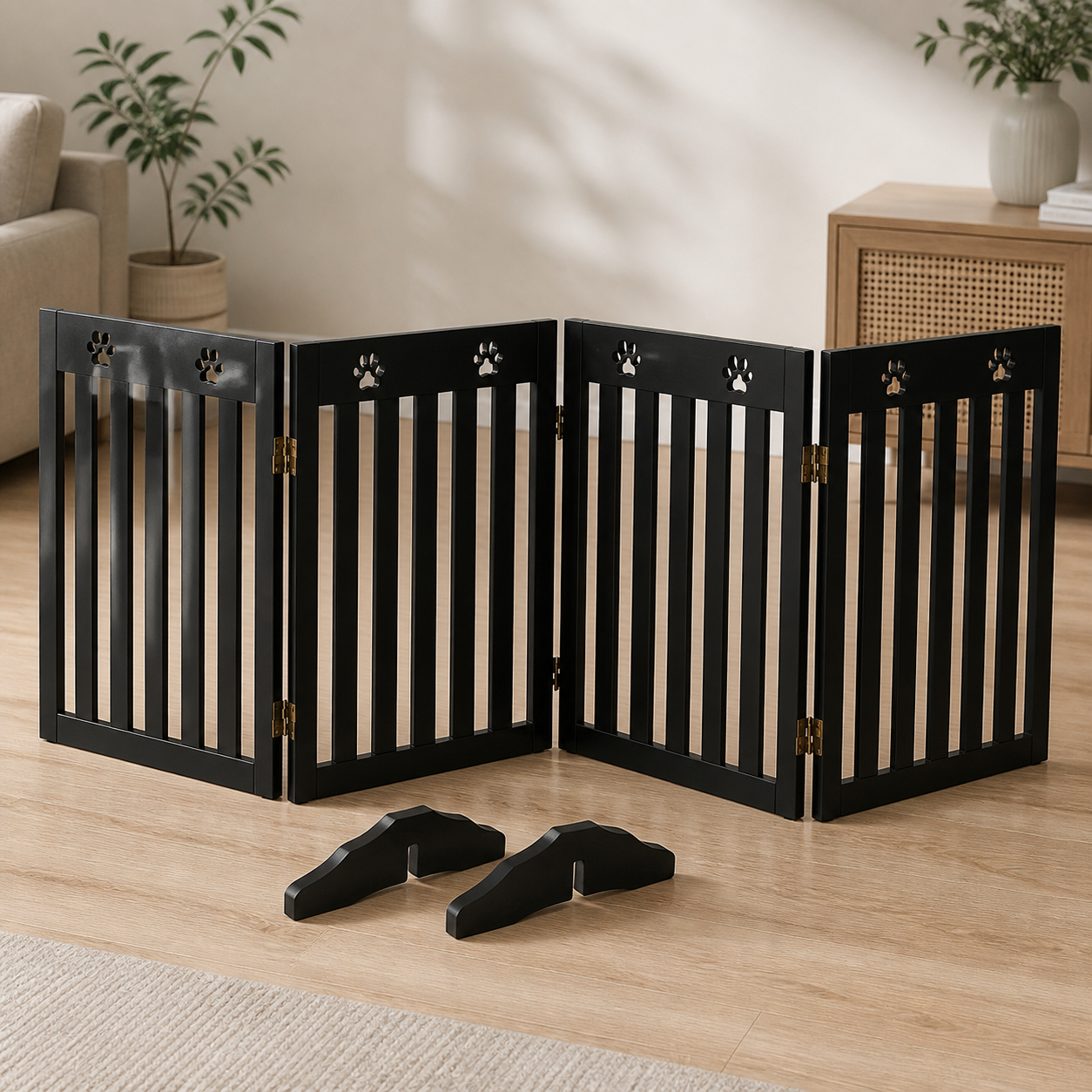 Four-Panel Freestanding Dog Gate — 203cm — included components