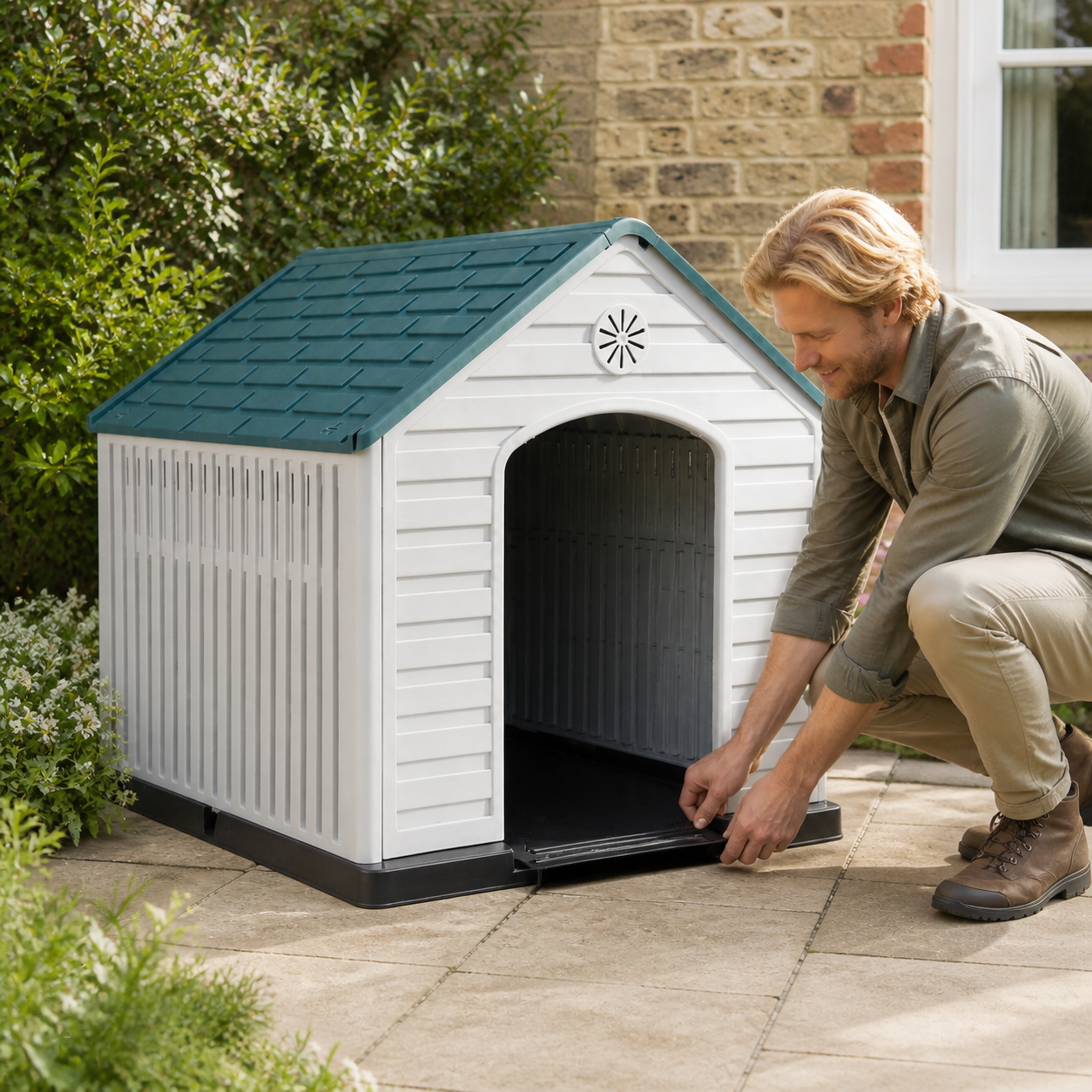 Large Ventilated Plastic Dog House — owner setup