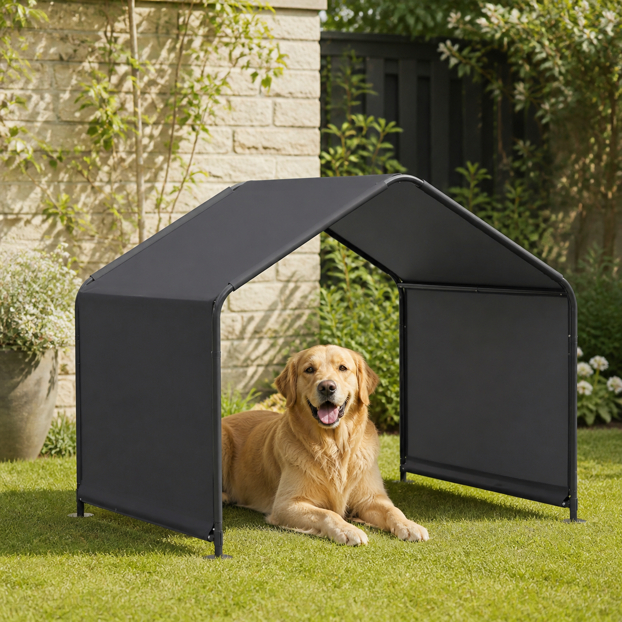Garden Dog Shade Shelter — in everyday use