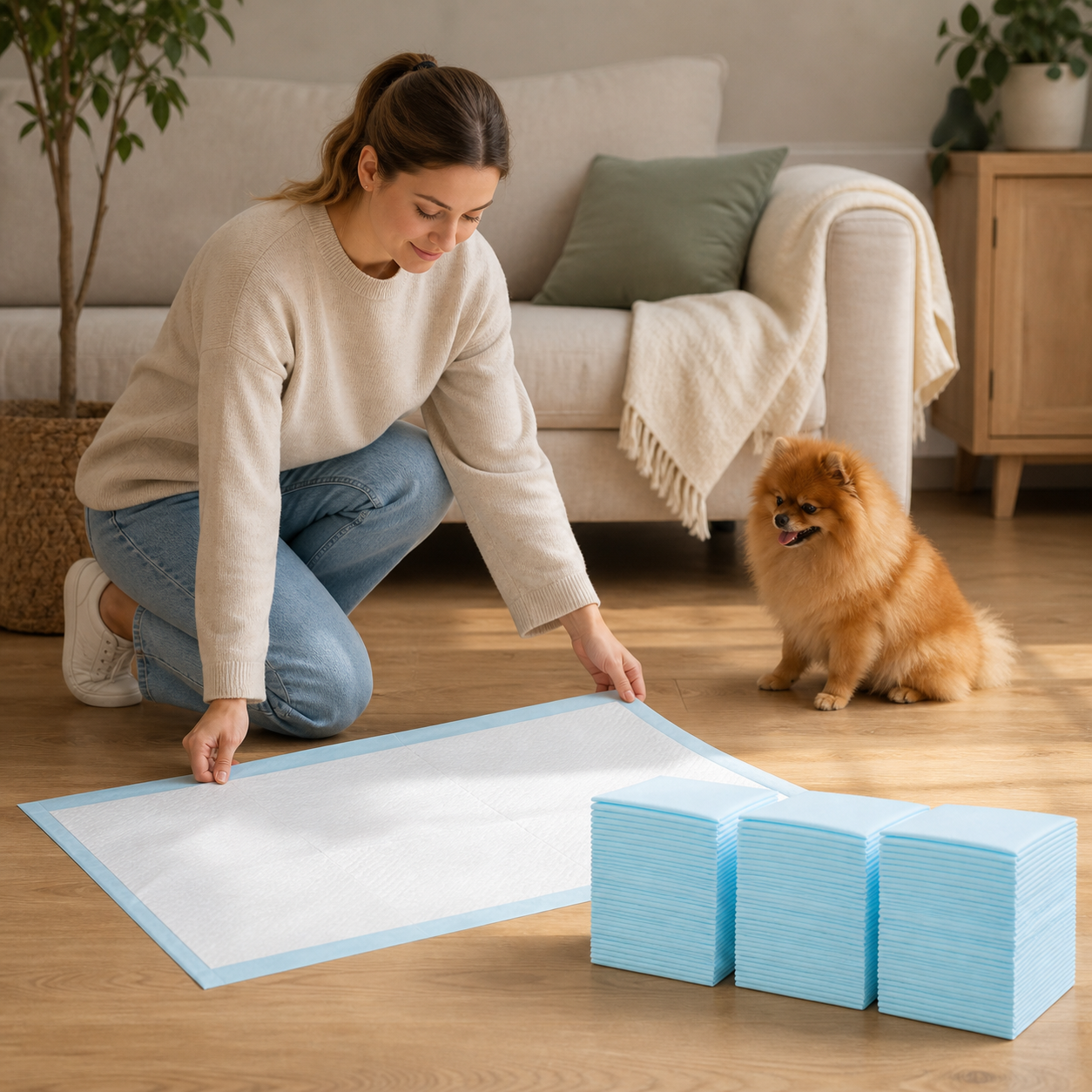 Six-Layer Puppy Training Pads — 150 Pack — owner setup