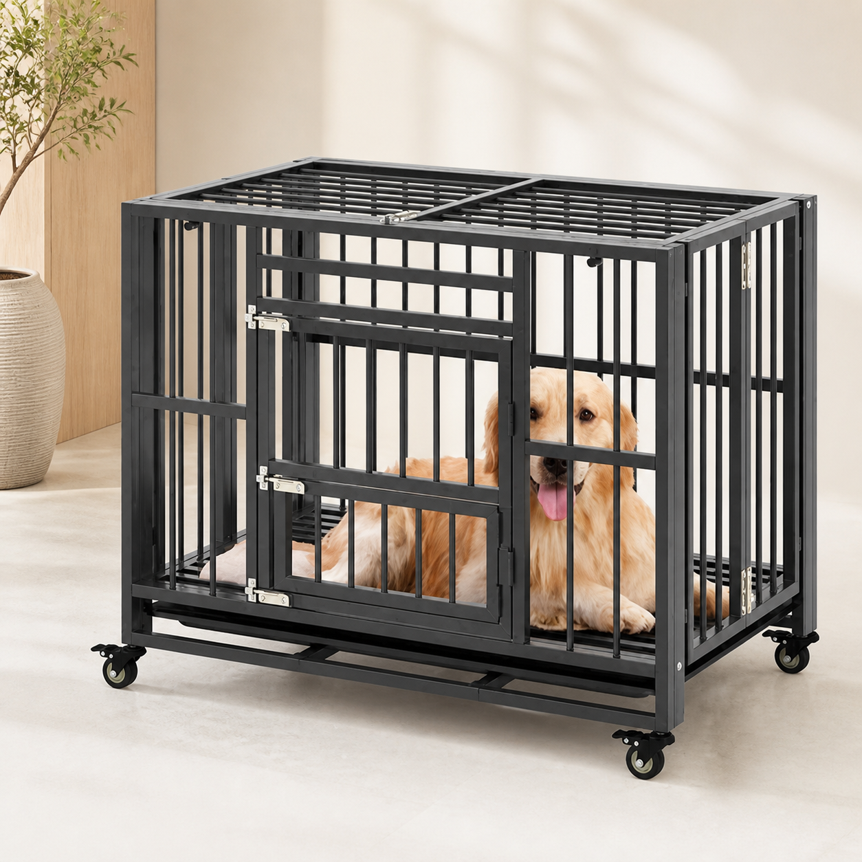 Heavy-Duty Folding Dog Crate with Three Doors — studio hero