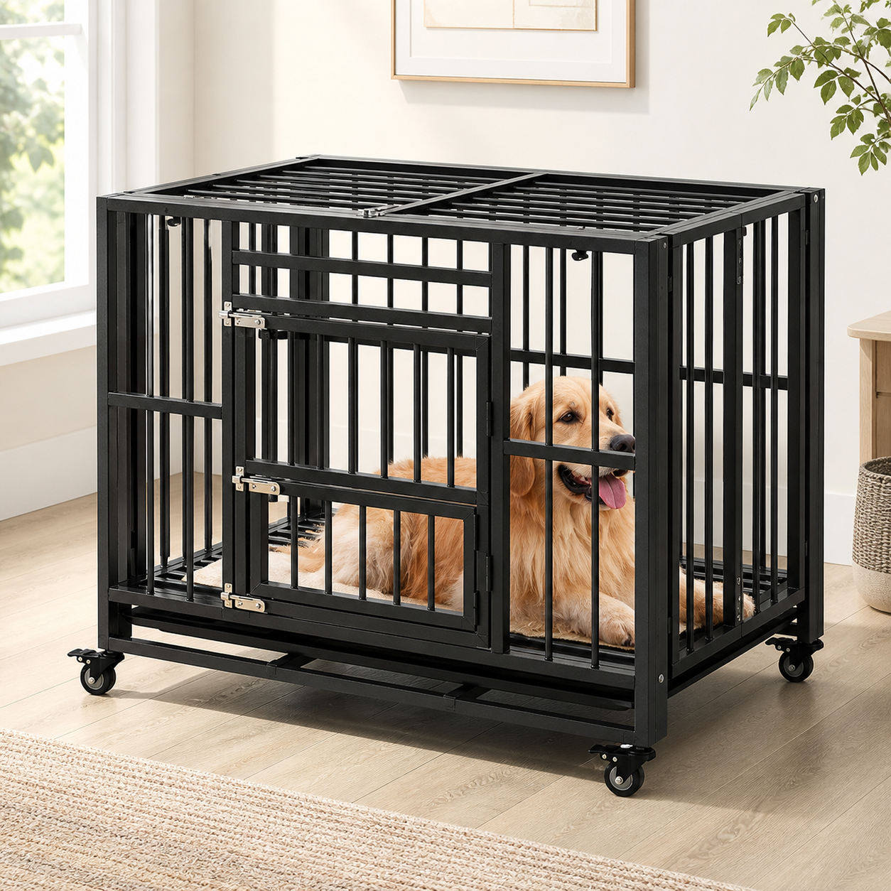Heavy-Duty Folding Dog Crate with Three Doors — alternate view