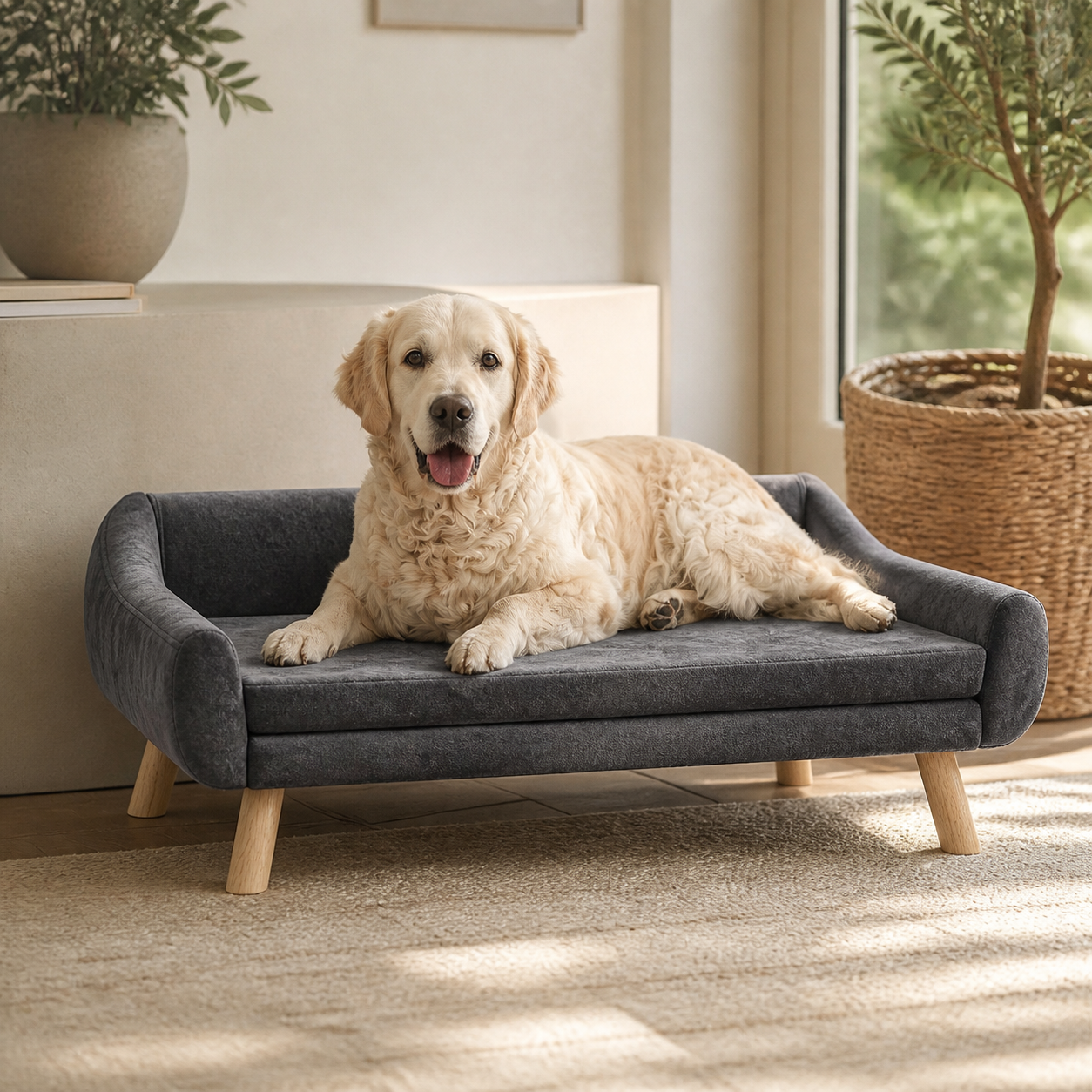 Raised Pet Sofa Bed with Removable Cushion — in-room or garden context