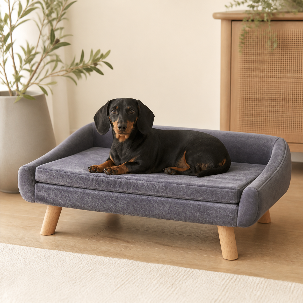 Raised Pet Sofa Bed with Removable Cushion — second lifestyle view