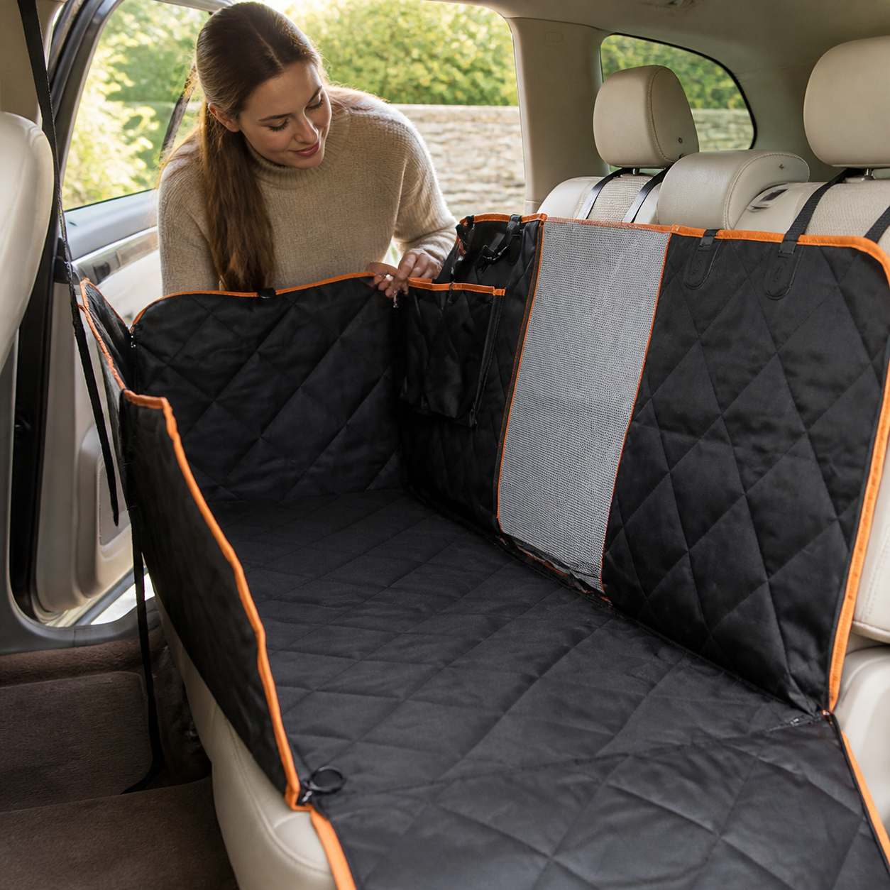 Quilted Dog Car Hammock with Side Protection — owner setup