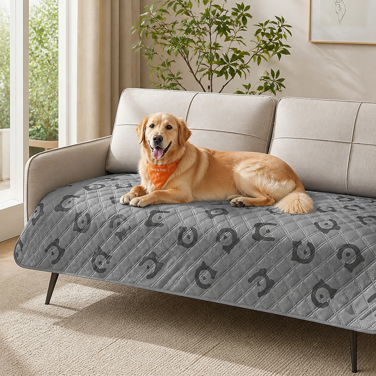 Waterproof Quilted Dog Sofa Protector — Dove Grey — in everyday use
