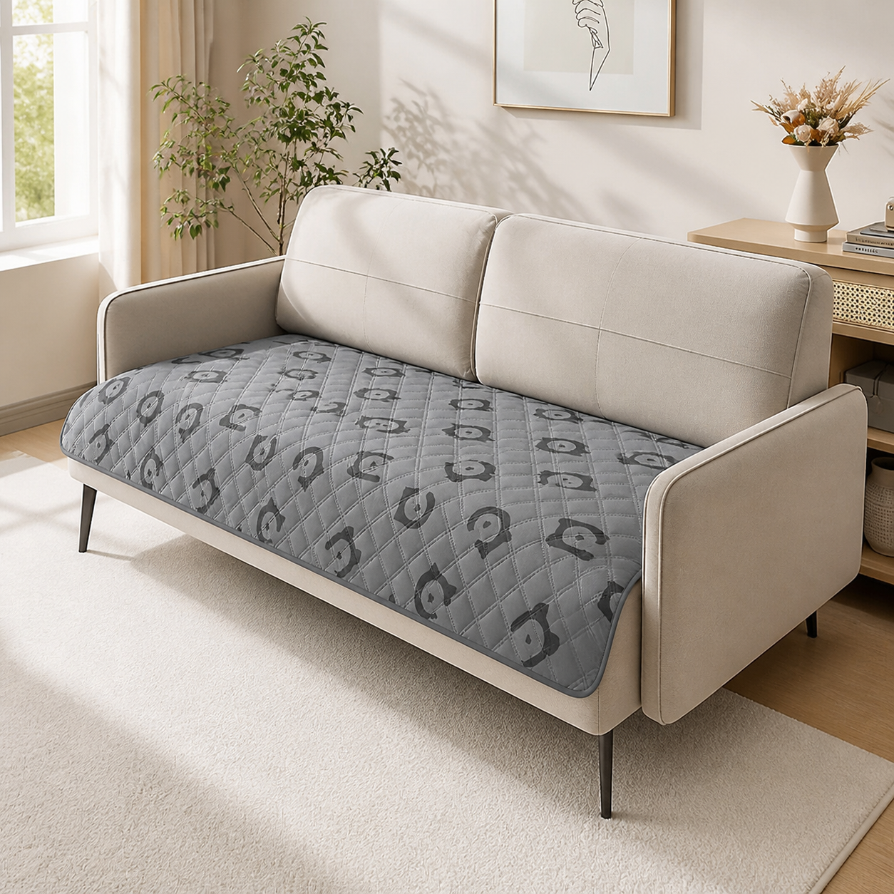 Waterproof Quilted Dog Sofa Protector — Dove Grey — alternate view