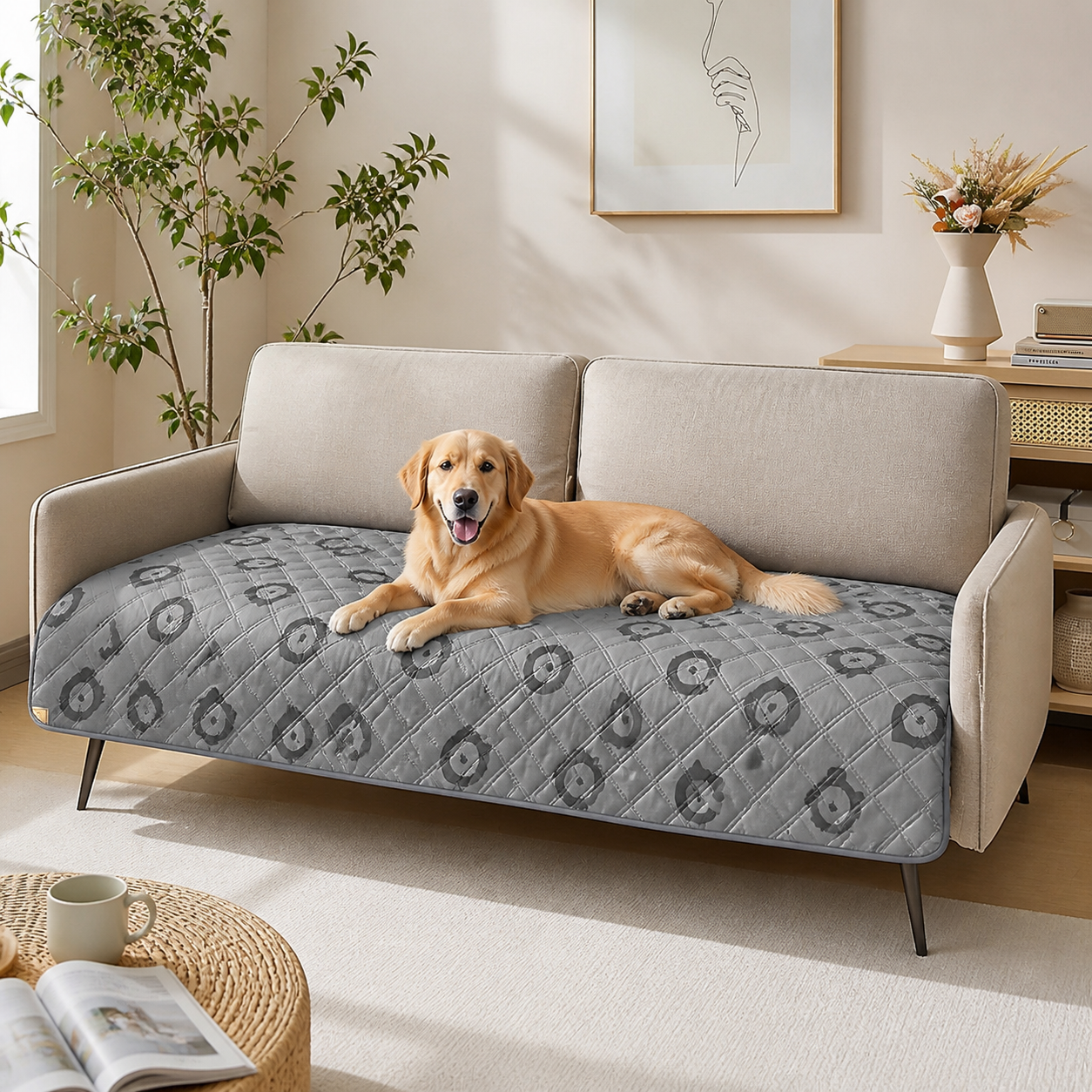 Waterproof Quilted Dog Sofa Protector — Dove Grey — second lifestyle view