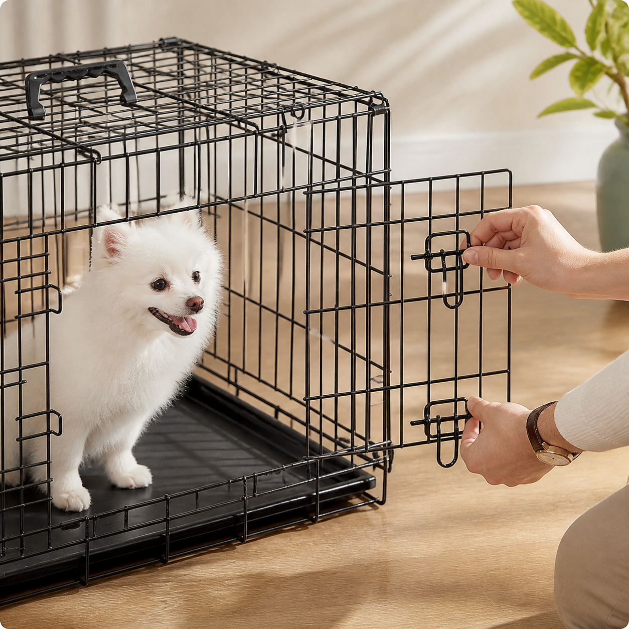 Foldable Two-Door Wire Dog Crate — Small — key feature detail