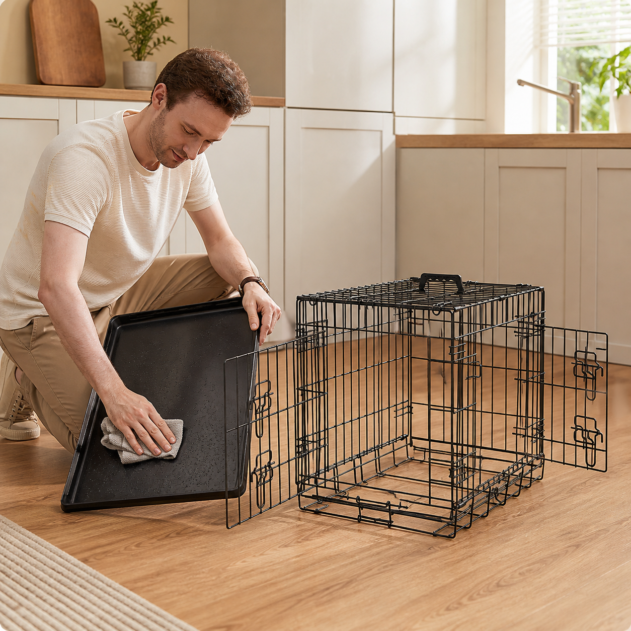 Foldable Two-Door Wire Dog Crate — Small — storage or care view
