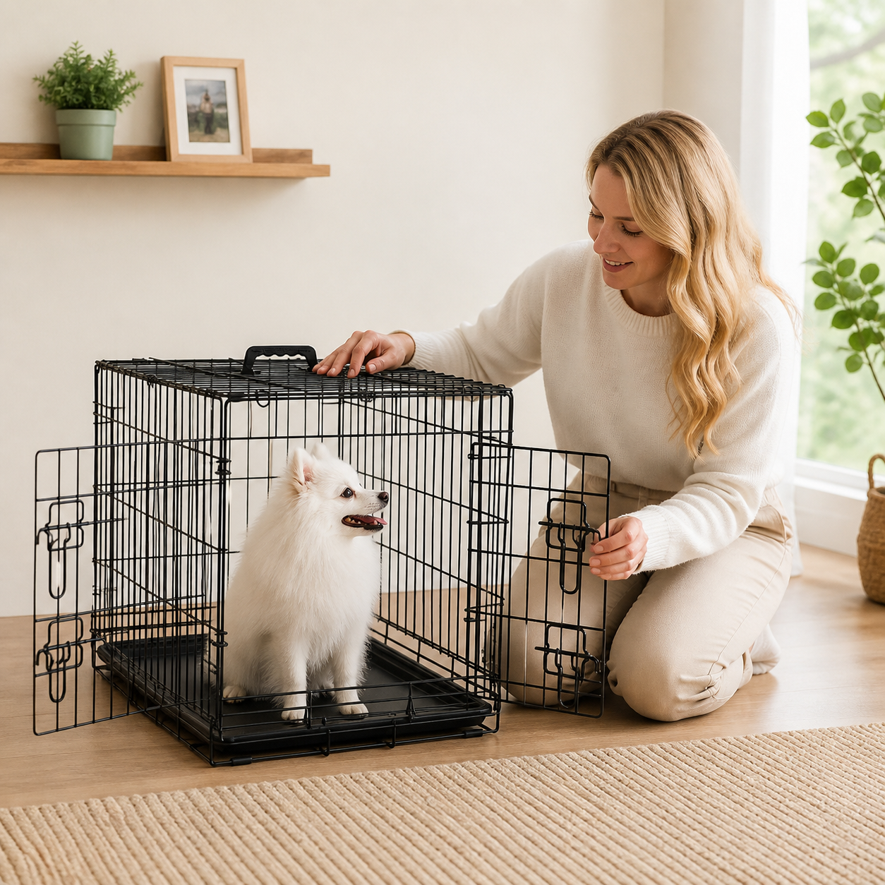 Foldable Two-Door Wire Dog Crate — Small — owner setup