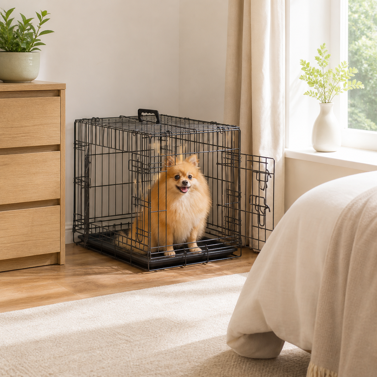 Foldable Two-Door Wire Dog Crate — Small — second lifestyle view