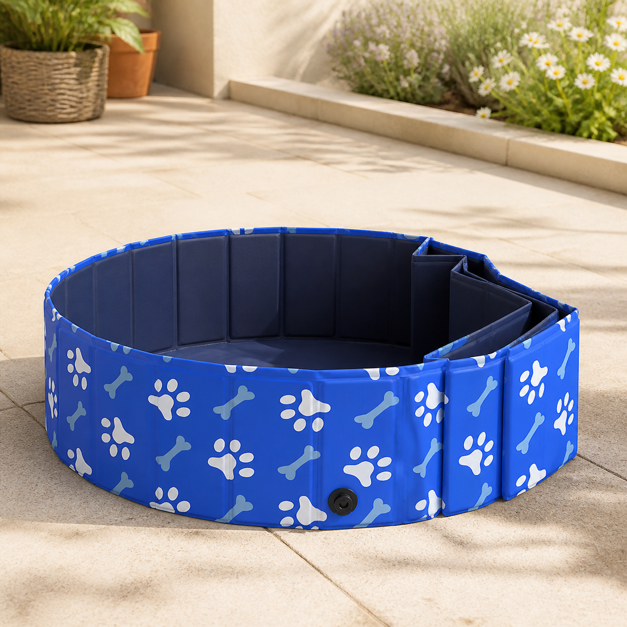 Part-folded segmented dog pool