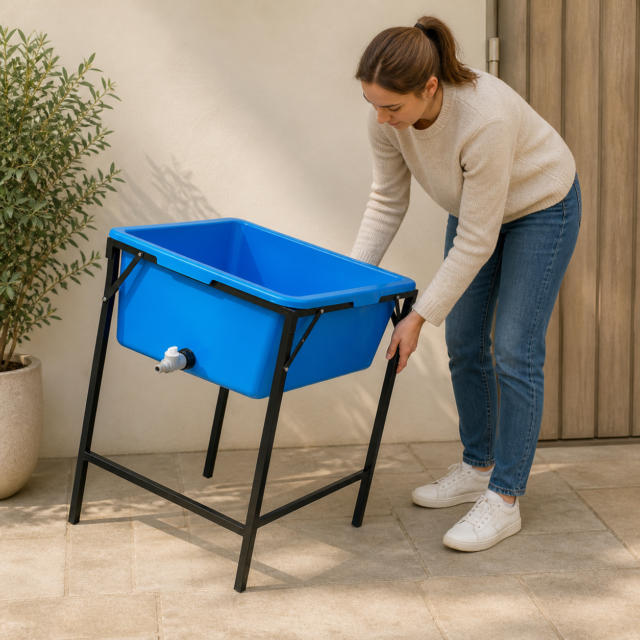 Raised Dog Bath with Folding Stand — 90L — storage or care view