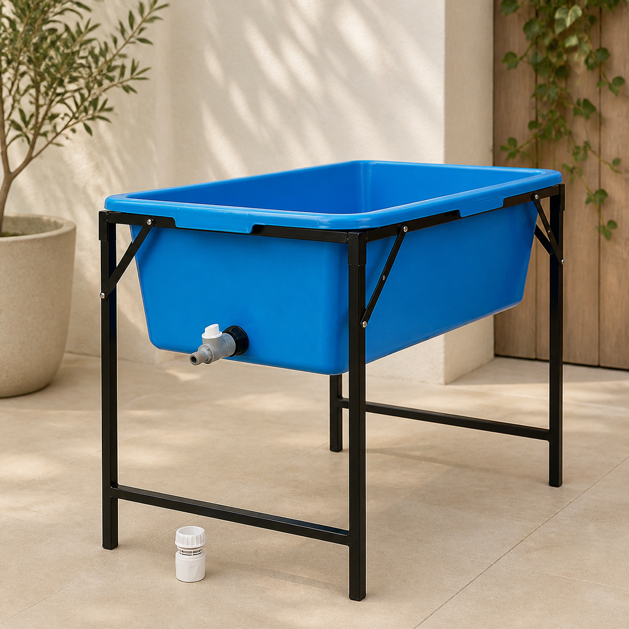 Raised Dog Bath with Folding Stand — 90L — included components