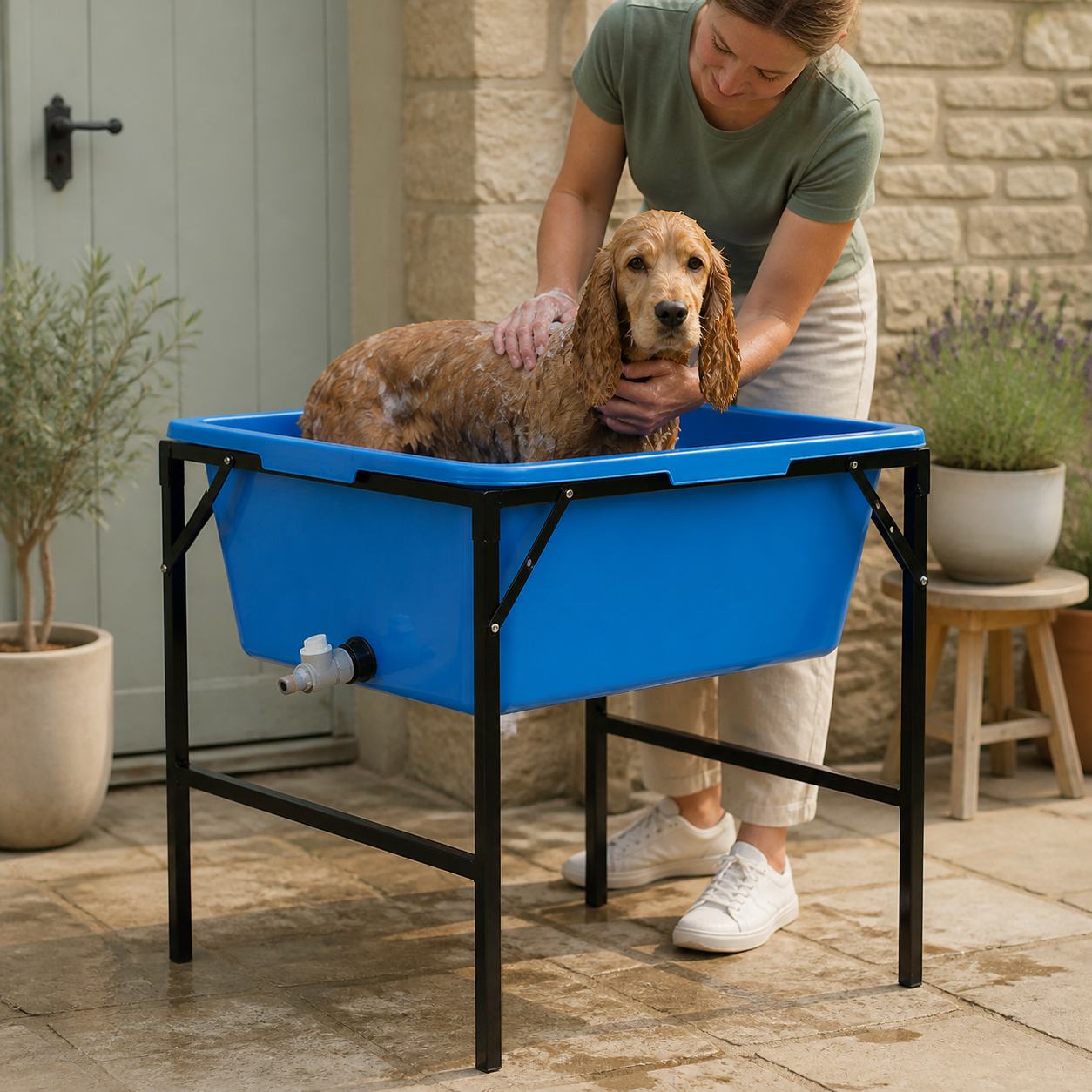 Raised Dog Bath with Folding Stand — 90L — second lifestyle view