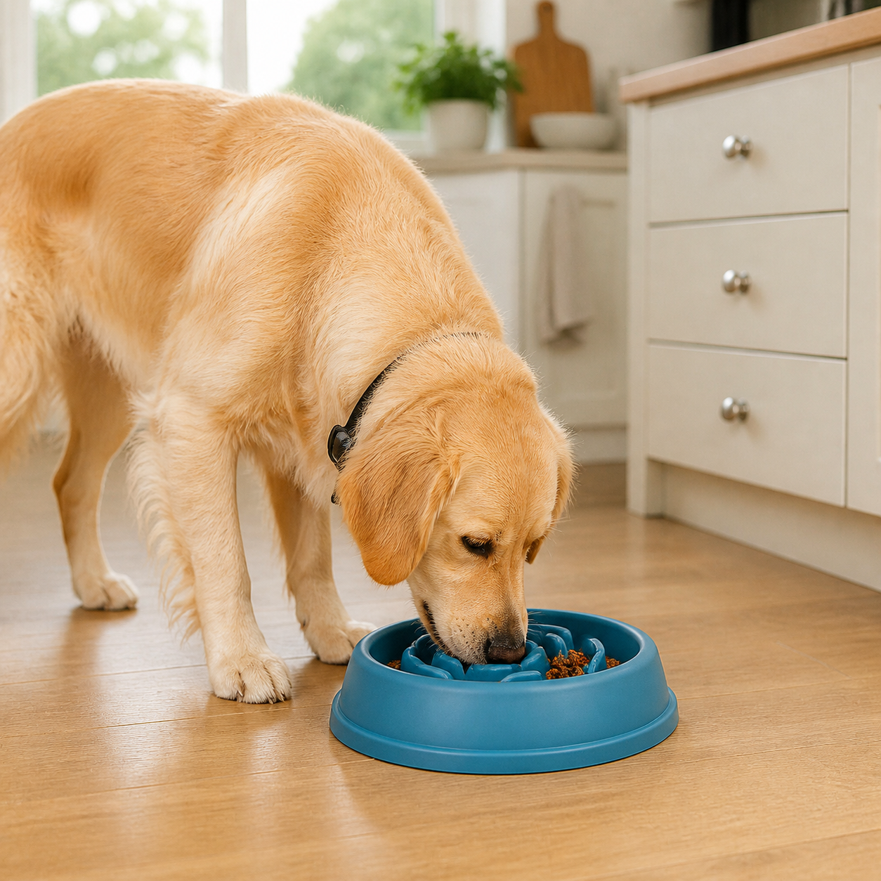 Silicone Slow Feeder Bowl — 21cm — in-room or garden context