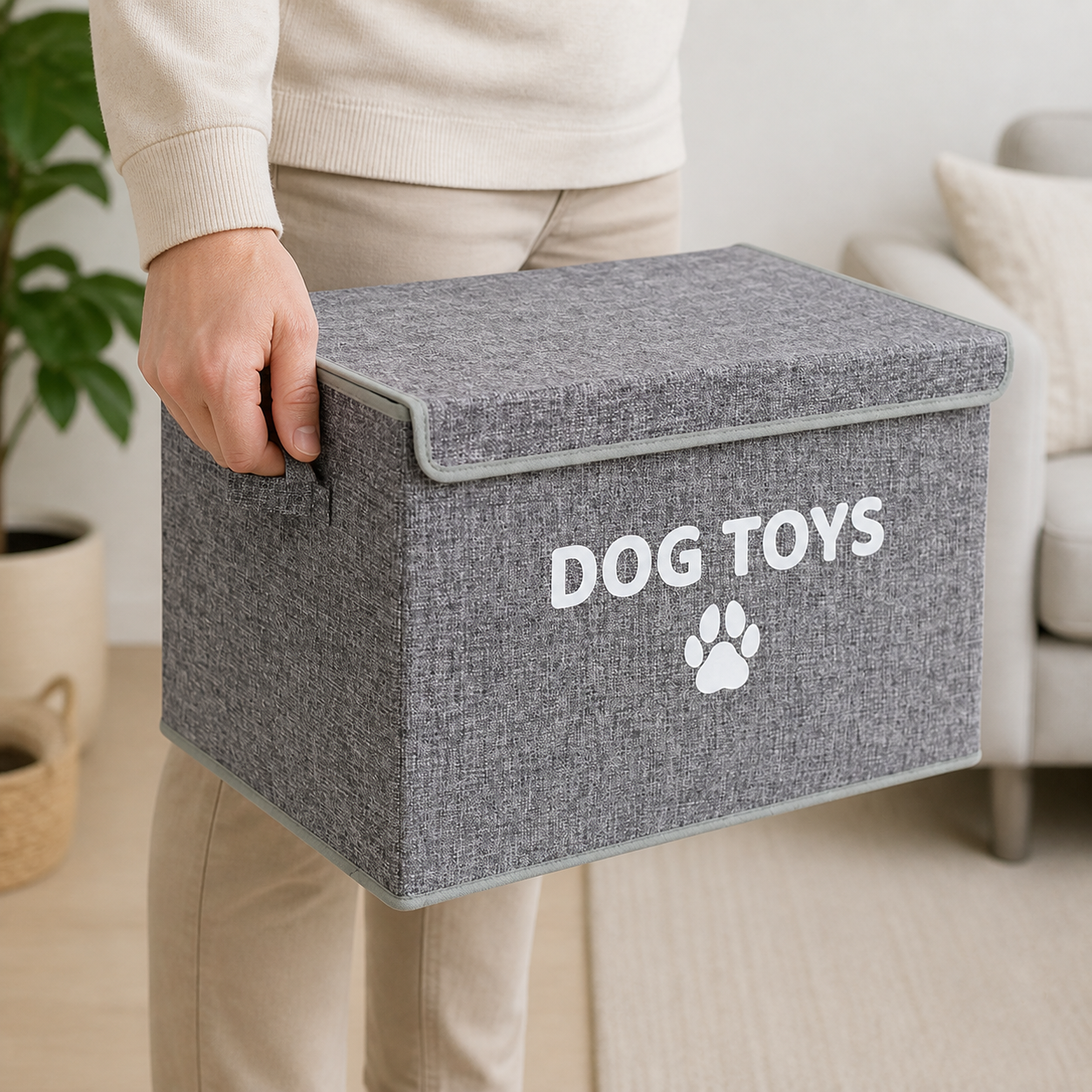 Dog toy box side carry handle