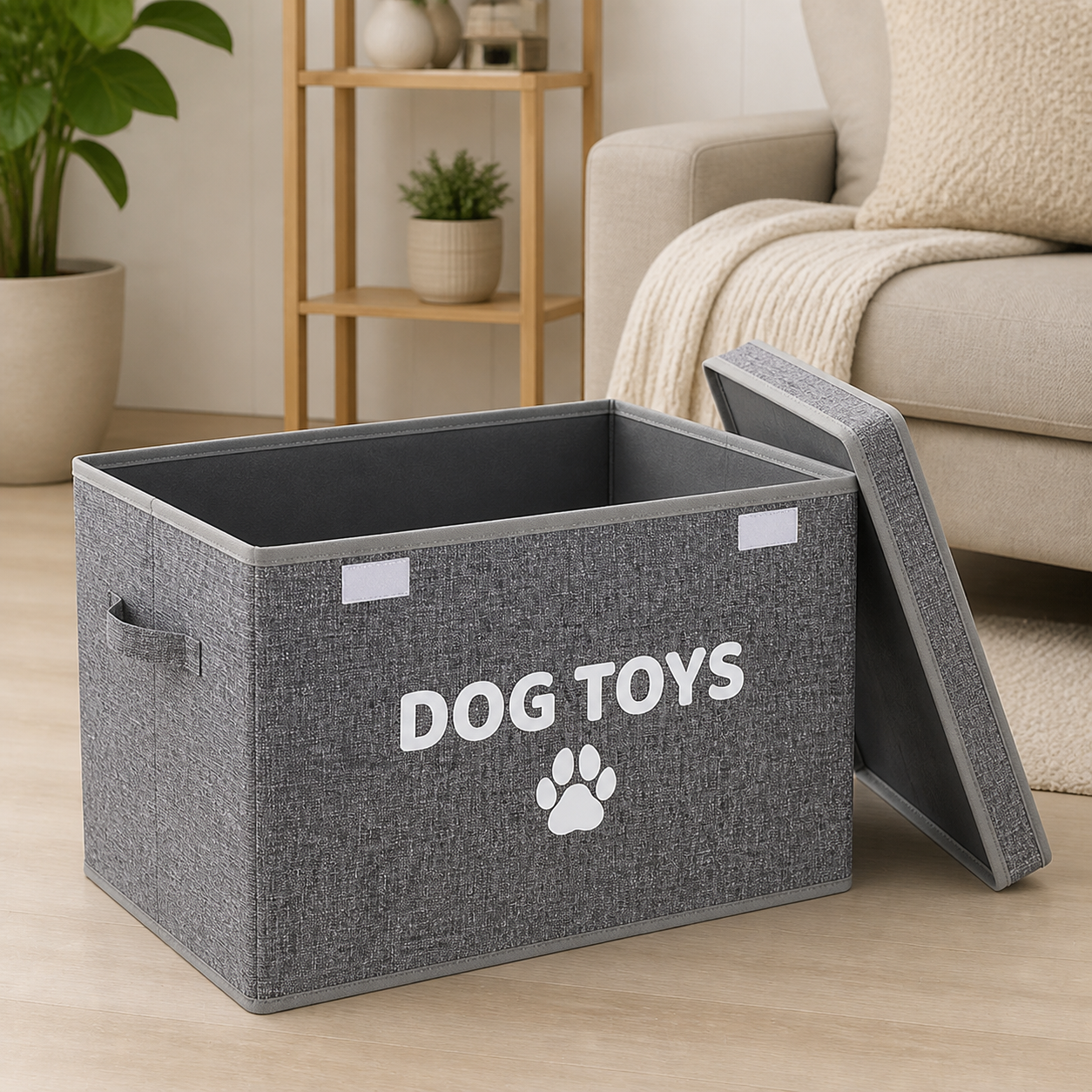 Spacious open dog toy storage box