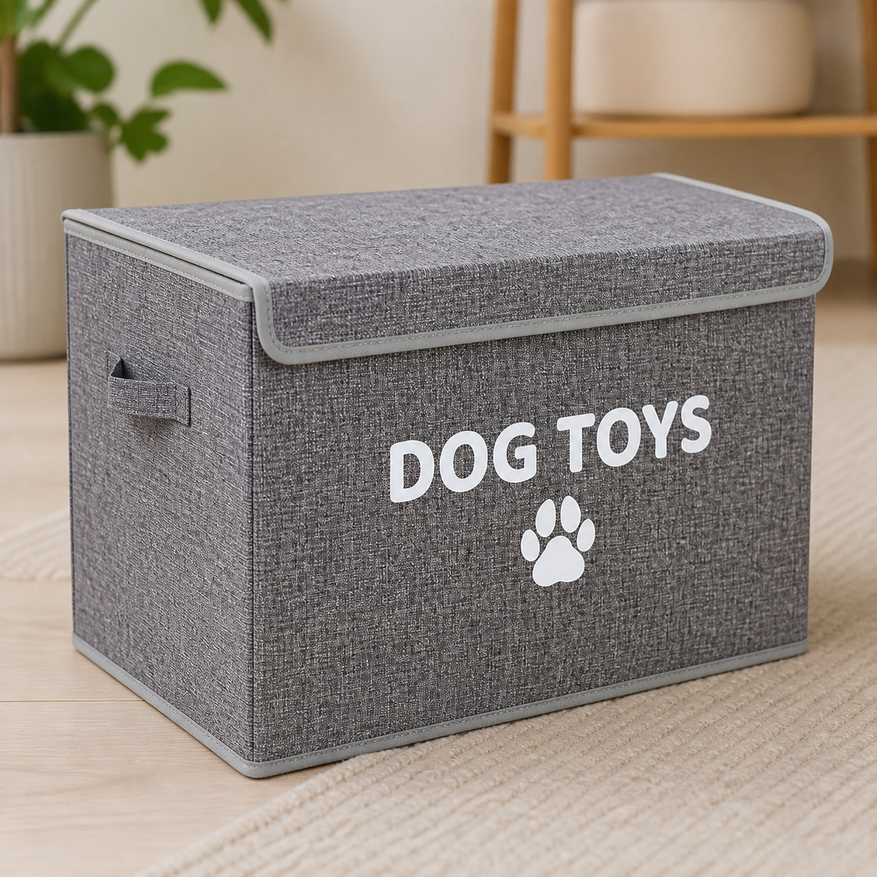 Structured grey dog toy box