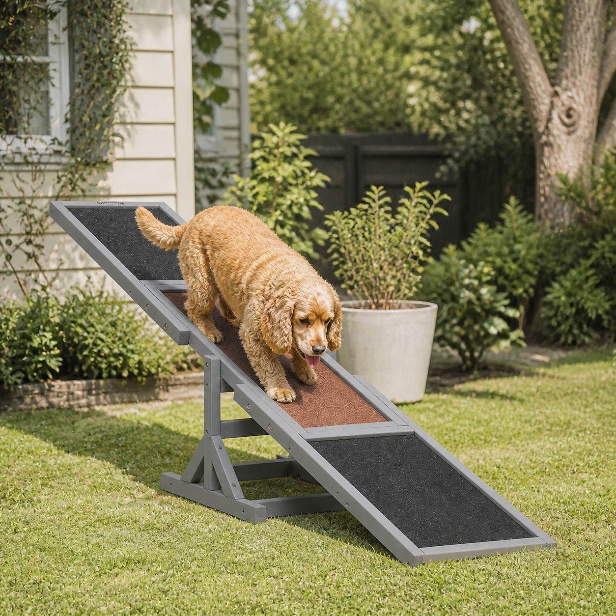 Wooden Dog Agility Seesaw — 180cm — in-room or garden context